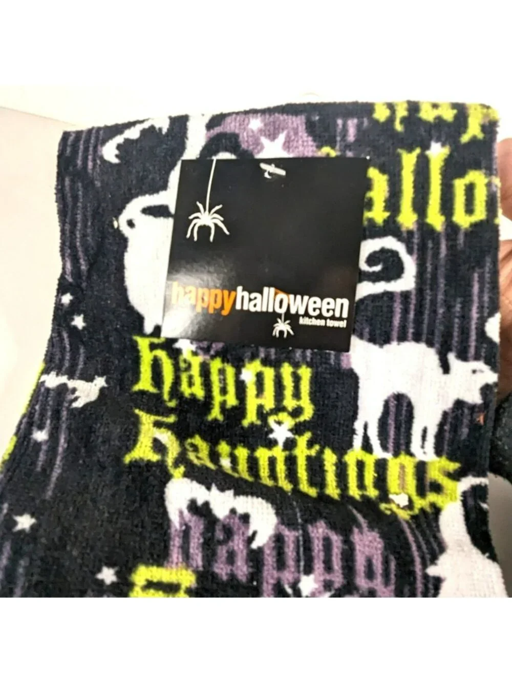 Kohls Happy Halloween Witch Cat Kitchen Hand Towel Black Purple